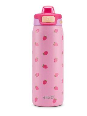 Ello Kids 18 Oz Pink Strawberry BPA-Free Locking Lid Water Bottle